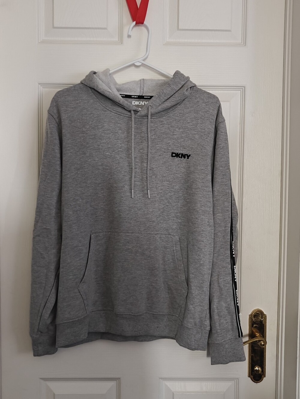 DKNY Gray Logo Pullover Hoodie With Arm Tape Detail
